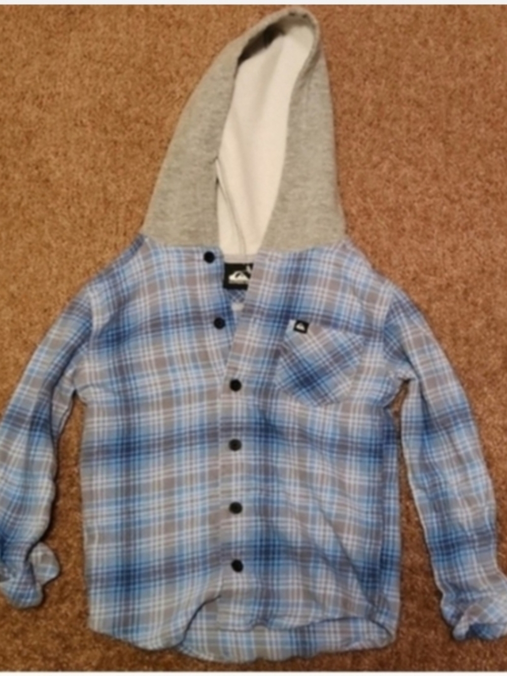 Quiksilver Blue Plaid Hooded Button-Up Shirt for Kids